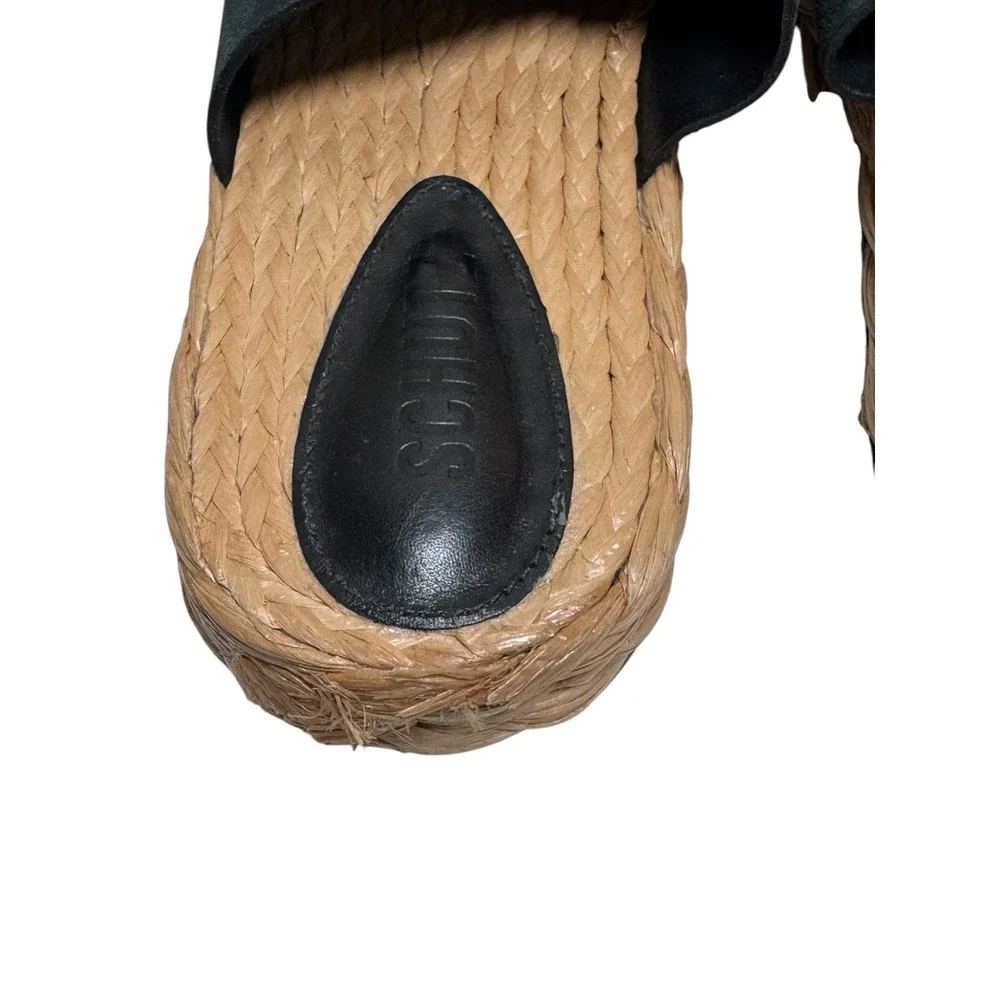 Schutz Enola Rope Platform Sandal Black Suede Gold Bamboo Buckle Womens 7.5B
